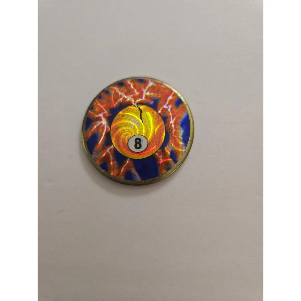 Vintage 90s Holographic 8-Ball Metal Slammer Retro Milk Cap Game Piece Lightning